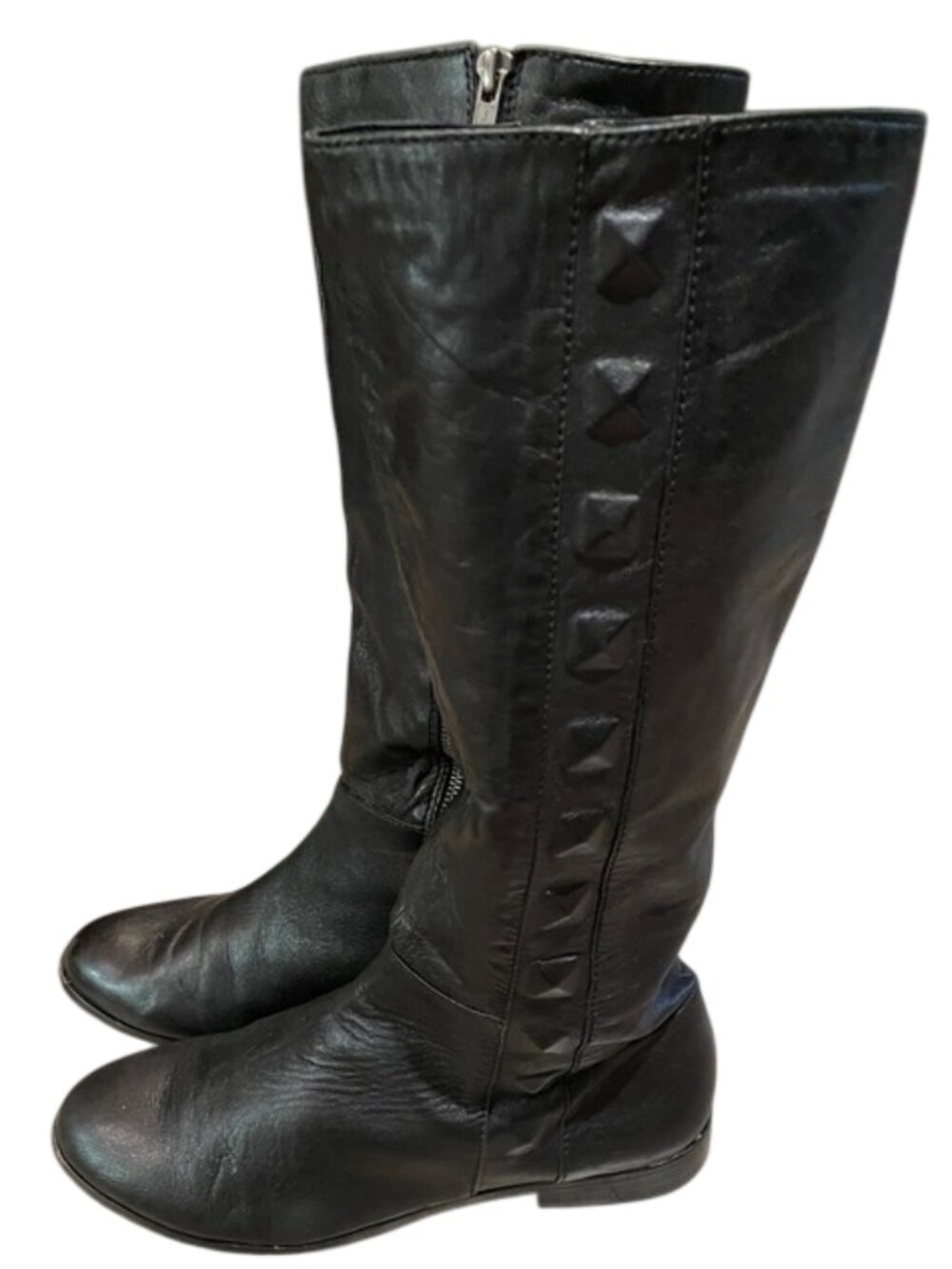 Cynthia Vincent Black Leather Knee High Boots Womens 10 Raised Geometric Detail